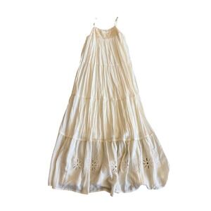 LC Lauren Conrad Womens Ivory Crochet Eyelet Tiered Maxi Dress Boho Sundress